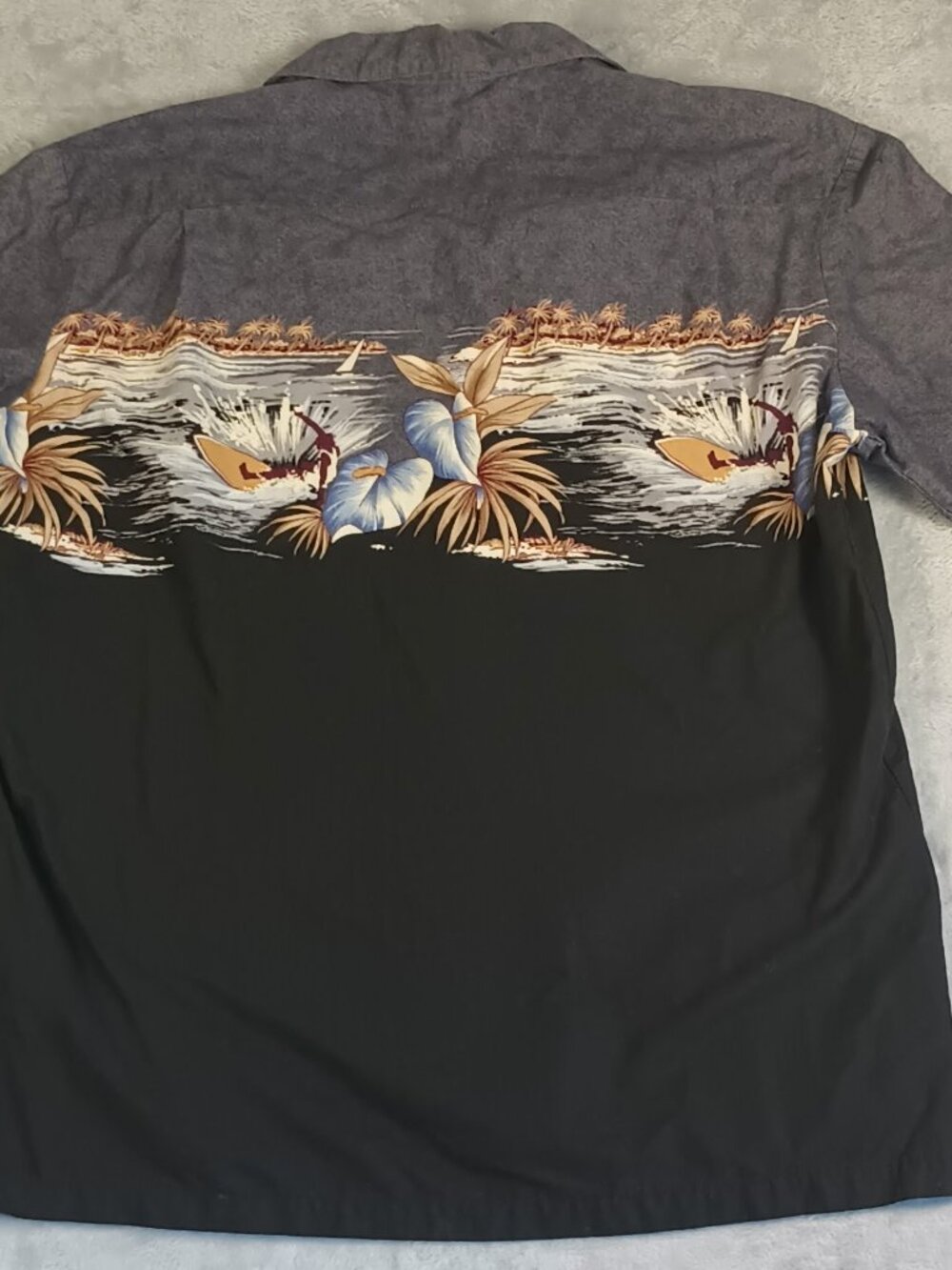 Norman James Men's Tropical Shirt Size L Gray Black Made in USA - Picture 7 of 7